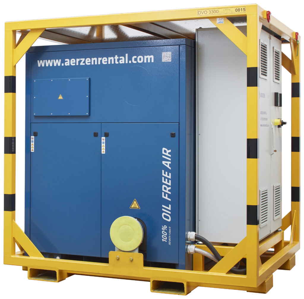 AERZEN Rental DVO 3300 oil-free air compressor in plug-and-play rental configuration.